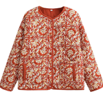V-neck Floral Print Loose Quilted Cotton Jacket