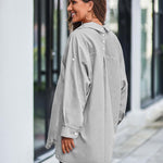 Nadorine Long Cuffed Sleeve Shirts Button Down V Neck Blouse Loose Fitting Tops