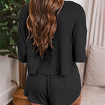 Two-piece Set Short Sleeve V-neck Top and Shorts Lounge Suits