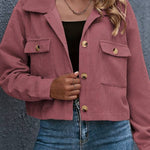 Flap Pockets Turn Down Collar Corduroy Shacket