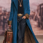 Lapel Single-breasted Velvet And Leopard Print Coat