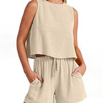 Nadorine 2 Piece Outfits Sets Sleeveless Crop Top Tank Shorts Sets