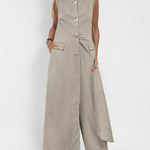 Nadorine Women's Chic Two Pieces Sleeveless Slim-Fit Long Shirt Dress and Straight Leg Pants Sets