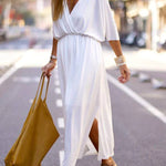 Thigh Slit Dress with Batwing Sleeves