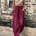 Loose Plus Size Elasticity Pockets Solid Color Pants