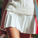【24-hour shipping out】Retro Sports Style Stand-up Collar Pleated Sleeveless Knitted Top Pleated Skirt Suit