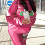 Two Piece Outfits Casual Lounge Sets Printed Round Neck Sweatshirt Pullover with Sweatpants