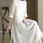 High Waist Slimming Loose Round Neck Long Dresses with Belt