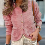Solid Color V-neck Long-sleeved Loose Pocket Knit Cardigan