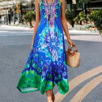 Ethnic Style Print Dress Long Maxi Dresses Retro Tank Dress Loose Beach Dress