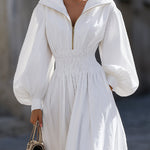 White Smocked Waist Hooded Maxi Dress