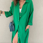 Nadorine Women's Button Long Pocket Shirt Casual Dress