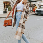 Knee Length Lapel Plaid Flannel Shirt Jacket