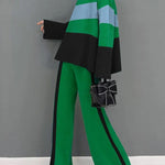 Flared Sleeves High-Low Contrast Color Split-Joint High Neck Pullovers Sweater Tops