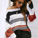 Striped Drop Sleeve Round Neckline Sweater