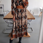 Fashion Print V Neck Casual Panel Dress