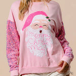Christmas Casual Loose Round Neck Sequined Sleeve Sweatshirt