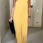 Asymmetric Solid Color Sleeveless One-Shoulder Maxi Dresses