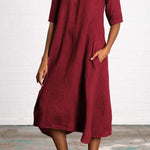 Round Neck Half Sleeve Long Solid Color Casual Cotton Linen Dress