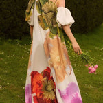 A-Line Loose Elasticity Flower Print One-Shoulder Maxi Dresses