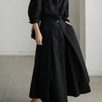 Long Sleeves Loose Buttoned Solid Color Lapel Midi Dresses