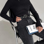 Long Sleeves Skinny Solid Color High Neck Pullovers Sweater Sweater Tops