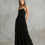 Women's Elegant Black Knitted Sleeveless Loose-fitting Maxi Dress With Spaghetti Straps