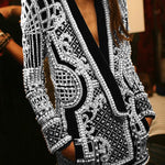 Long Sleeves Loose Beads Printed V-Neck Blazer Outerwear