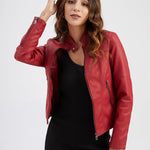 Stand Up Collar Solid Faux Leather Jacket