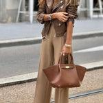 Chocolate leather-effect biker jacket