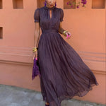 Katerina | Aubergine high-neck maxi dress with puff sleeves
