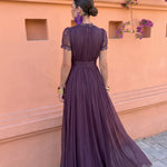 Katerina | Aubergine high-neck maxi dress with puff sleeves