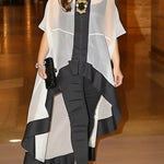 Batwing Sleeves High-low Gauze See-Through Split-Joint Round-neck Blouses&shirts Tops