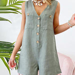 Patchwork Button Front Solid Colored V Neck Daily Wear Casual Daily Shorts Jumpsuits
