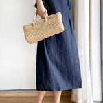 Casual Loose Solid Color Round-Neck Midi Dresses