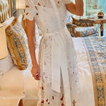 Dubai Style Floral Crochet Lace Short Sleeve Tie-up Shirt Maxi Dress