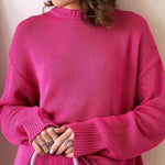 Solid Color Knitted Two Pieces Turtleneck Sweater Set Loose Top + Slit Trouser Pants