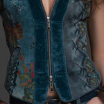 Deep Teal Velvet Zip-Front Vest Top