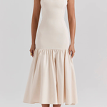 Graceful Silhouette Square Neck Wide Strap Drop Waist Midi Dress