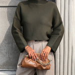 Nadorine Crewneck Knitted Sweater Solid Color Batwing Long Sleeve Pullover Jumper Top