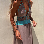 Summer Sleeveless Sling Lace Waist Deep V Neckline Backless Dress