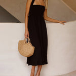 Elastic Waist Cross Straps Solid Casual Dress Sleeveless A-Line Summer Maxi Dress
