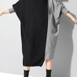 Casual Loose Split-Joint Contrast Color High-Neck Long Sleeves Dress