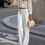 French-style lace openwork collared puff sleeve short shirt