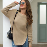 Nadorine Crew Neck Long Sleeve Slit Pullover Knit Sweater