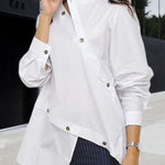 Long Sleeves Asymmetric Buttoned Split-Front Blouses&Shirts Tops