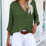 Nadorine Shirts Half-Button Down T Shirt Solid Collared Plus Size V Neck Cute Blouse Tops