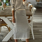 Striped sweater commuter midi skirt high waist skirt suit
