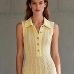 Women's Minimalist Knitted Shirt-collar Sleeveless Maxi Dress