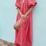 Summer Loose Printed Cardigan Short-sleeved Long Dress